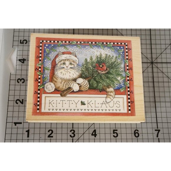 Kitty Klaus Santa Claus Cat Christmas Wood-mounted Rbber Stamp NEW! Vintage - Picture 1 of 4